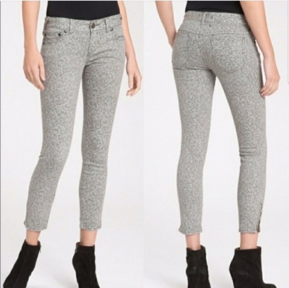 Free People Lace Print Ankle Zip Skinny Jeans